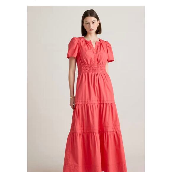 Quince Organic Cotton Poplin Tiered Maxi Dress Coral Sz L NWT #9 - Picture 7 of 7